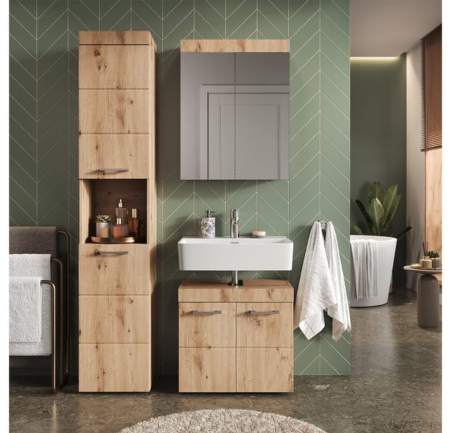 Vicco Badmöbel-Set Luna Eiche 3 Teile mit Hochschrank