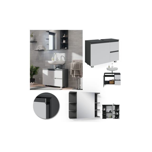 Vicco Badmöbel-Set J-Shape Weiß/Anthrazit 2 Teile