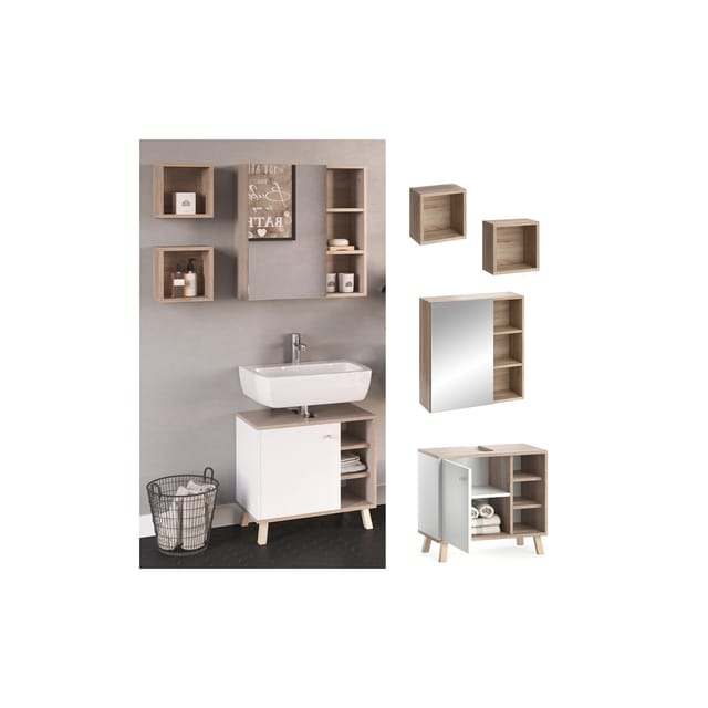 Vicco Badmöbel-Set Senyo Weiß/Sonoma 3 Teile