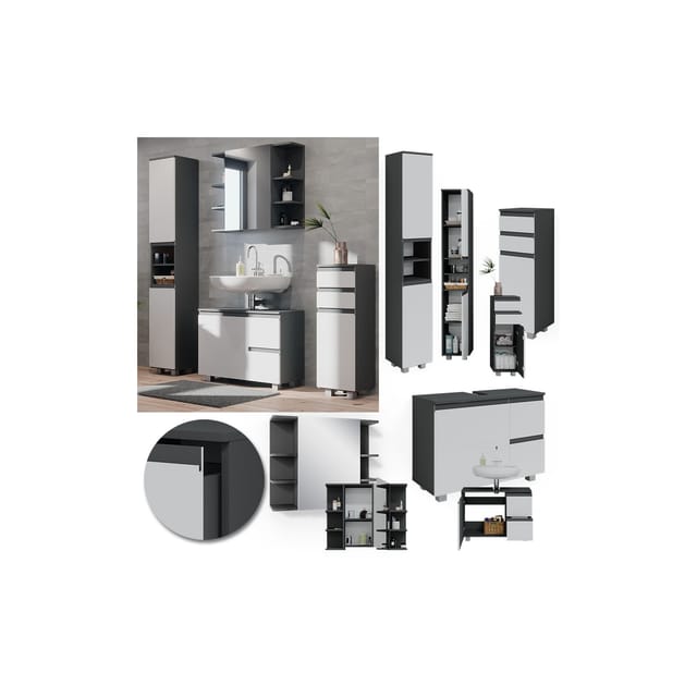 Vicco Badmöbel-Set J-Shape Weiß/Anthrazit 4 Teile