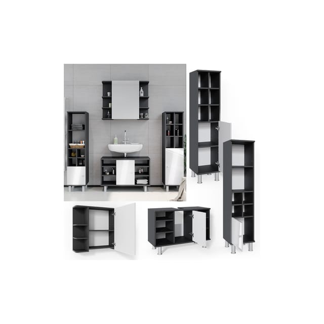 Vicco Badmöbel-Set Fynn Anthrazit/Weiß 4 Teile mit Midischränke