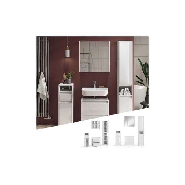Vicco Badmöbel-Set Majest Weiß/Weiß Hochglanz 4 Teile