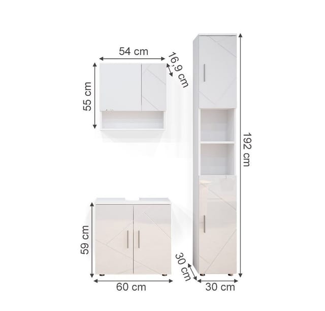 Vicco Badmöbel-Set Irma Weiß Hochglanz 3 Teile mit Hochschrank