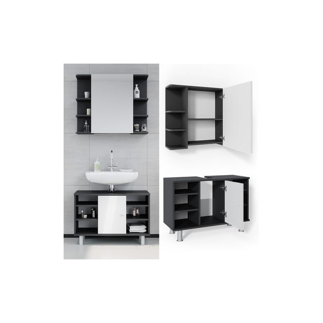 Vicco Badmöbel-Set Fynn Anthrazit/Weiß 2 Teile Unterschrank 80 cm