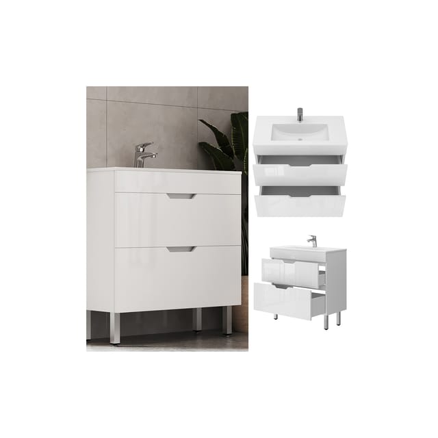 Vicco Badmöbel-Set Clayton Weiß Hochglanz 2 Teile Unterschrank 80 cm