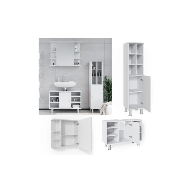 Vicco Badmöbel-Set Fynn Weiß 3 Teile mit Midischrank Tür Groß