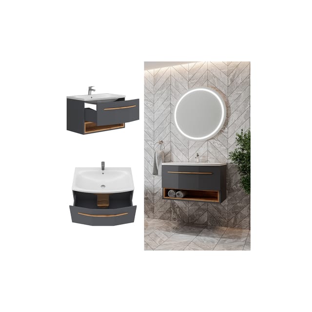Vicco Badmöbel-Set Stelantis Anthrazit/Eiche 2 Teile