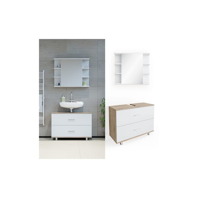 Vicco Badmöbel-Set Ilias Sonoma/Weiß 2 Teile Unterschrank 80 cm