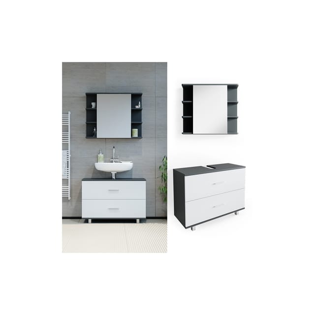 Vicco Badmöbel-Set Ilias Anthrazit/Weiß 2 Teile Unterschrank 80 cm
