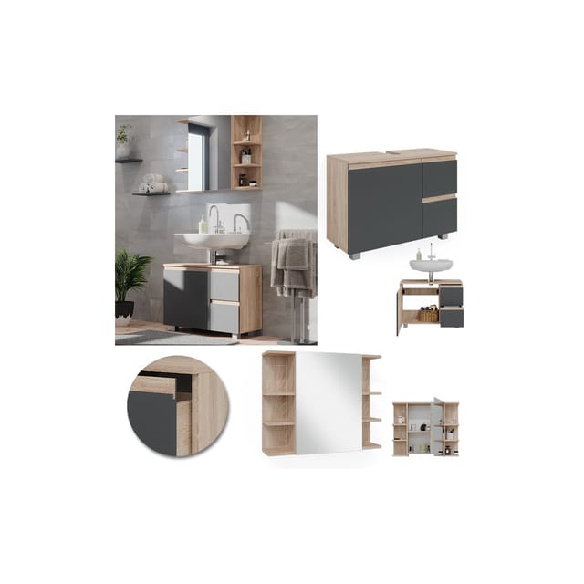 Vicco Badmöbel-Set J-Shape Sonoma/Anthrazit 2 Teile