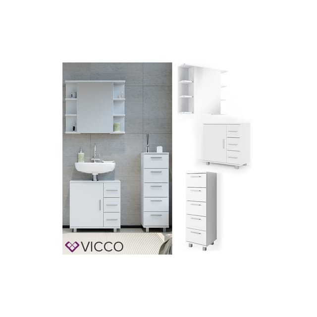 Vicco Badmöbel-Set Ilias Weiß 3 Teile mit Midischrank