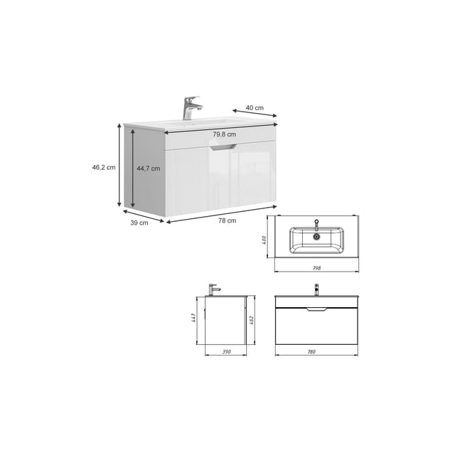 Vicco Badmöbel-Set Stefanie Weiß Hochglanz 2 Teile Unterschrank 80 cm