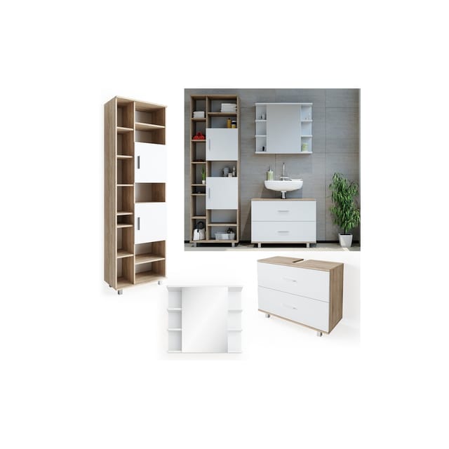 Vicco Badmöbel-Set Ilias Sonoma/Weiß 3 Teile mit Unterschrank 80 cm