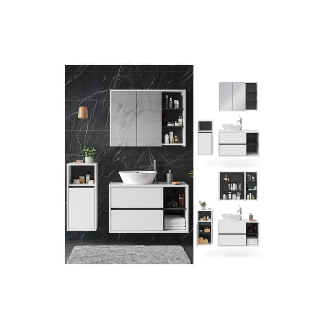 Vicco Badmöbel-Set Viola Weiß/Anthrazit 3 Teile mit Midischrank