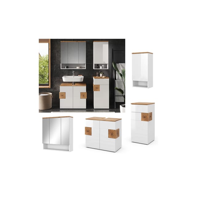 Vicco Badmöbel-Set Eden Weiß Hochglanz/Artisan-Eiche 4 Teile