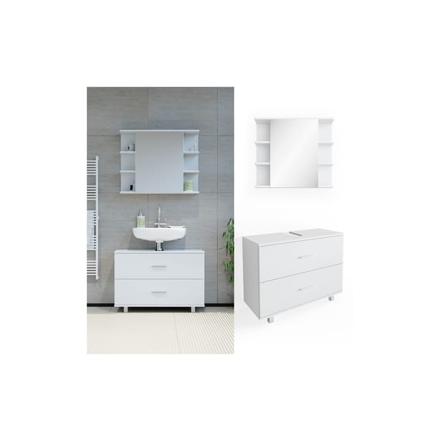 Vicco Badmöbel-Set Ilias Weiß 2 Teile Unterschrank 80 cm