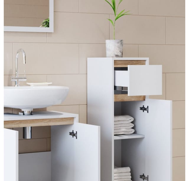 Vicco Badmöbel-Set Emma Weiß/Sonoma 3 Teile mit Midischrank
