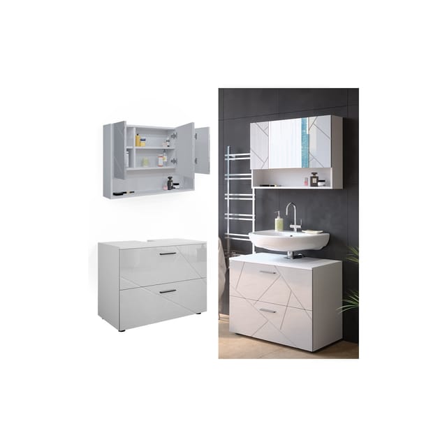 Vicco Badmöbel-Set Irma Weiß Hochglanz 2 Teile Unterschrank 80 cm