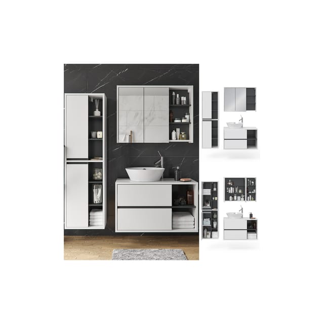 Vicco Badmöbel-Set Viola Weiß/Anthrazit 3 Teile