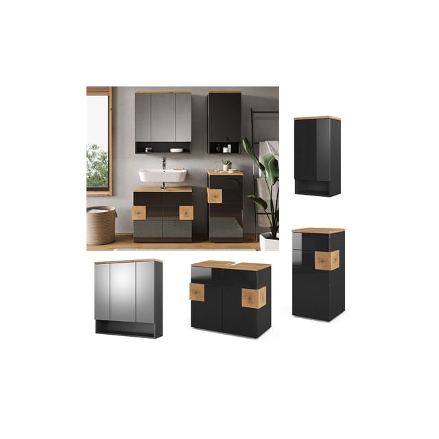 Vicco Badmöbel-Set Eden Anthrazit/Artisan-Eiche 4 Teile