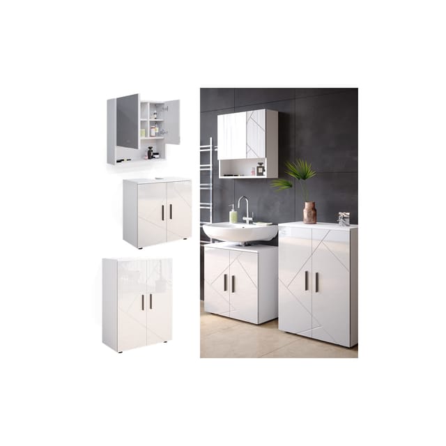Vicco Badmöbel-Set Irma Weiß Hochglanz 3 Teile mit Unterschrank 60 cm