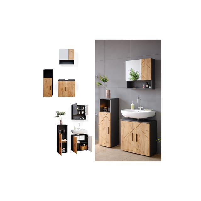 Vicco Badmöbel-Set Irma Anthrazit/Eiche 3 Teile