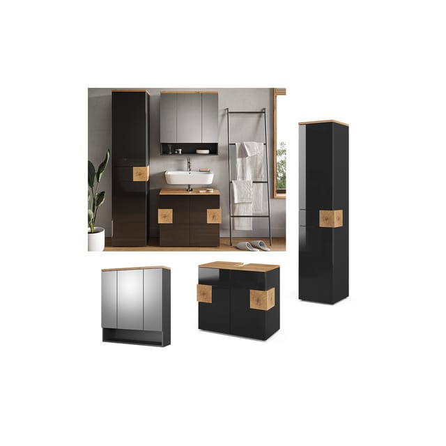Vicco Badmöbel-Set Eden Anthrazit/Artisan-Eiche 3 Teile mit Hochschrank