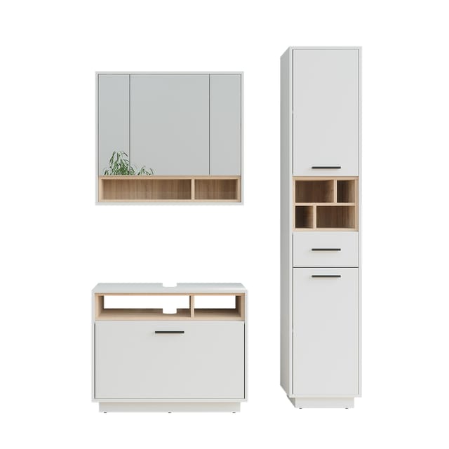 Vicco - Badmöbel-set Beatrice, Weiß/sonoma, 3 Teile Mit Hochschrank