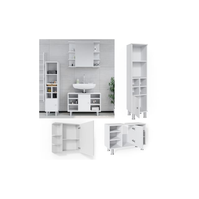 Vicco Badmöbel-Set Fynn Weiß 3 Teile mit Midischrank Tür Klein