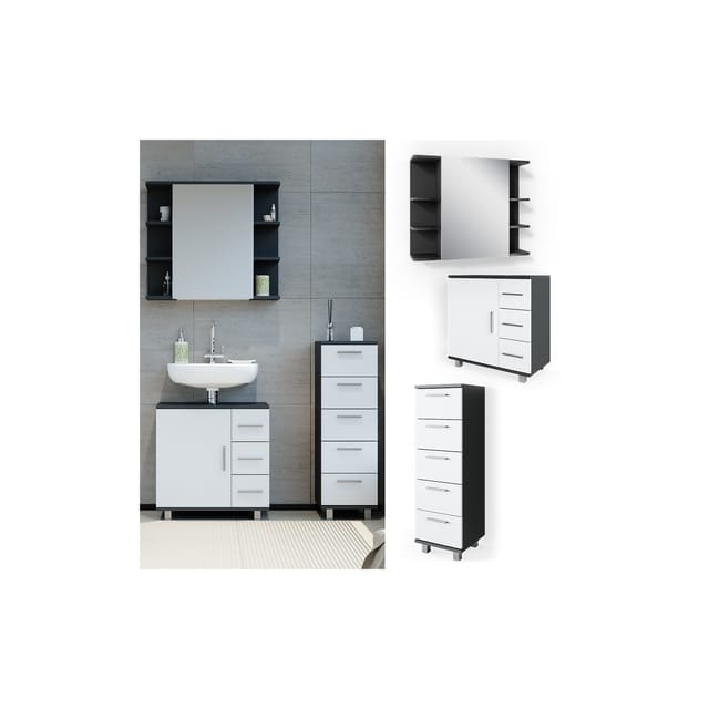 Vicco Badmöbel-Set Ilias Anthrazit/Weiß 3 Teile mit Midischrank
