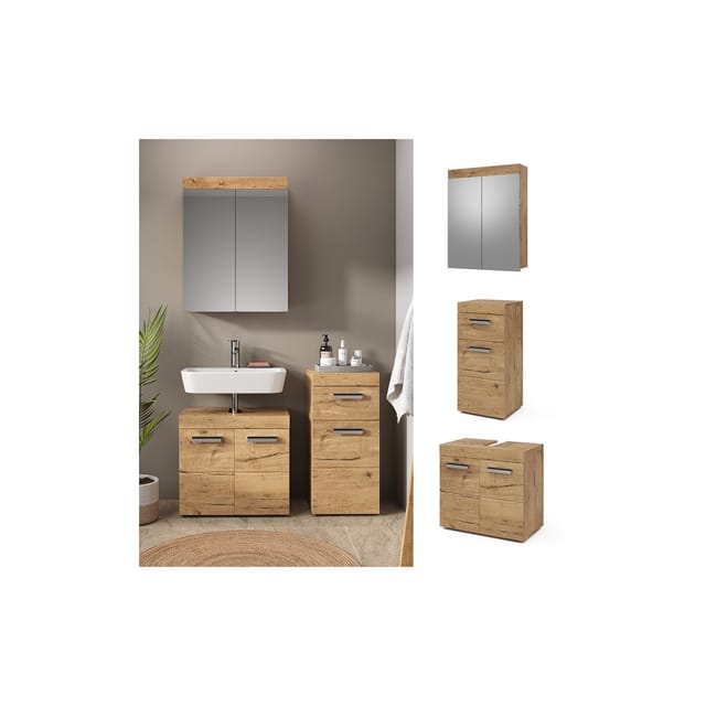Vicco Badmöbel-Set Luna Eiche 3 Teile mit Midischrank