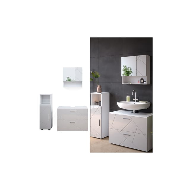 Vicco Badmöbel-Set Irma Weiß Hochglanz 3 Teile mit Midischrank