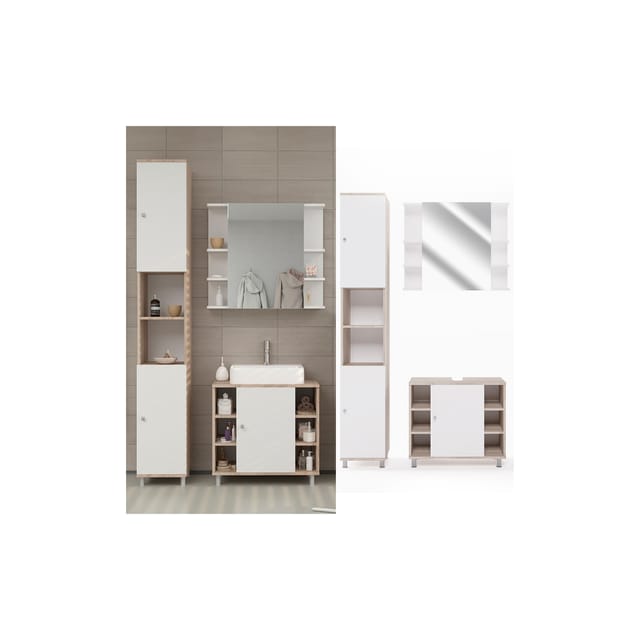 Vicco Badmöbel-Set Fynn Sonoma/Weiß 3 Teile mit Hochschrank