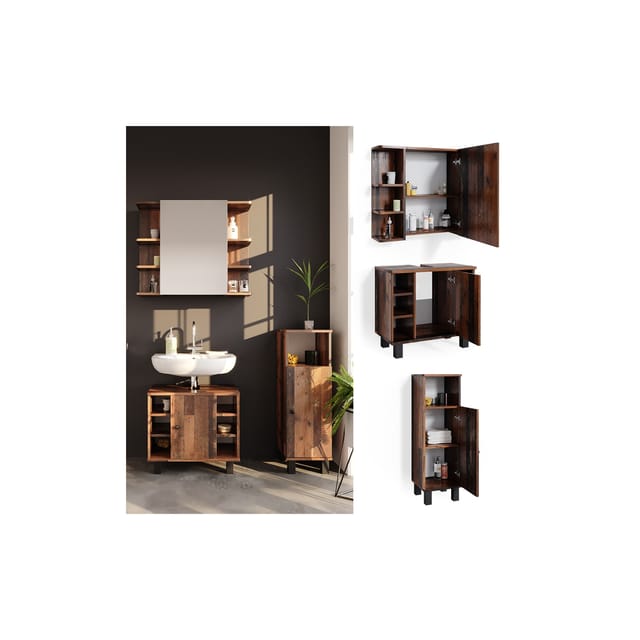 Vicco Badmöbel-Set Fynn Antikholz 3 Teile mit Midischrank