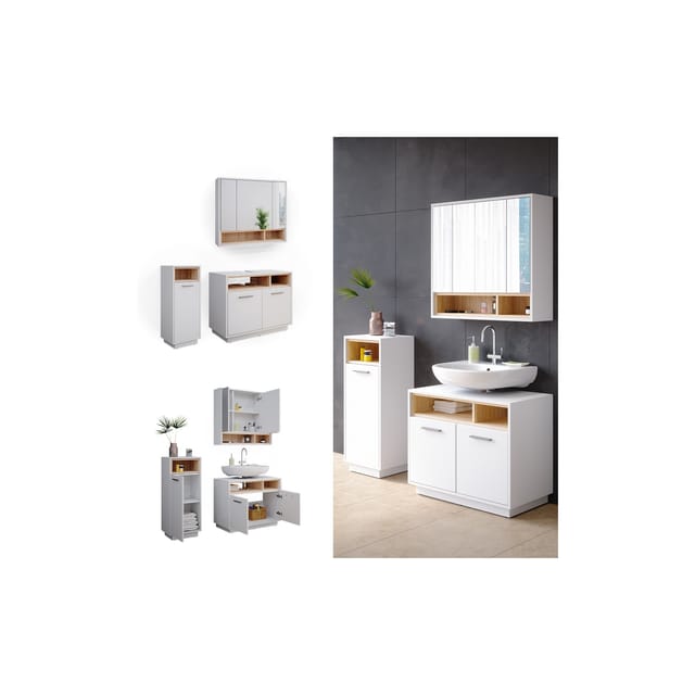 Vicco Badmöbel-Set Beatrice Weiß/Sonoma 3 Teile