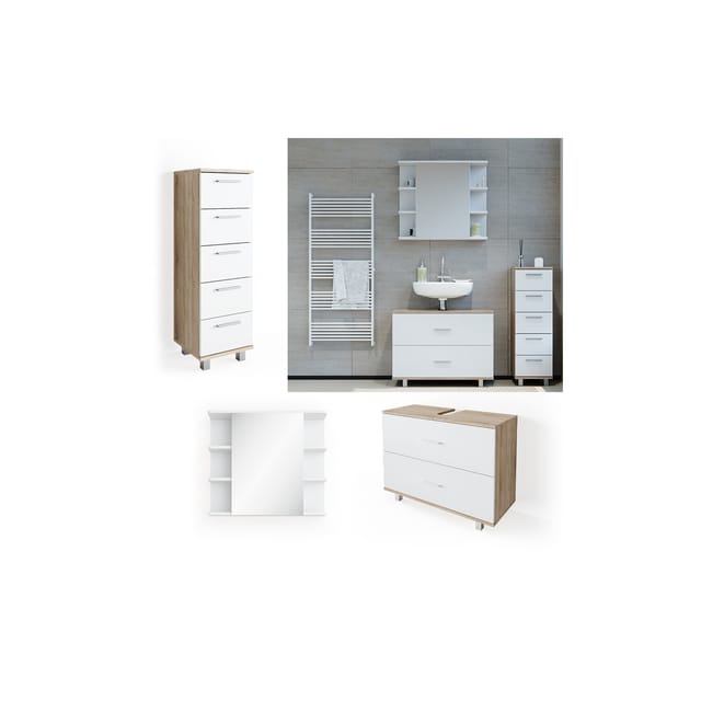 Vicco Badmöbel-Set Ilias Weiß/Sonoma 3 Teile mit Unterschrank 80 cm