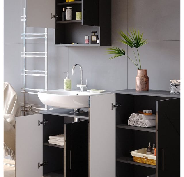 Vicco Badmöbel-Set Irma Anthrazit Hochglanz 3 Teile mit Unterschrank 60 cm