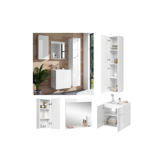 Vicco Badmöbel-Set Izan Weiß Hochglanz 4 Teile
