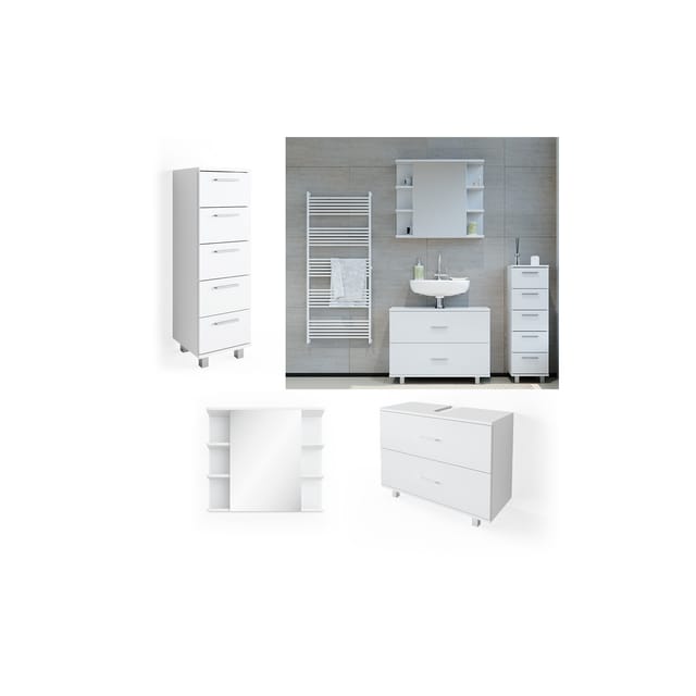 Vicco Badmöbel-Set Ilias Weiß 3 Teile mit Unterschrank 80 cm