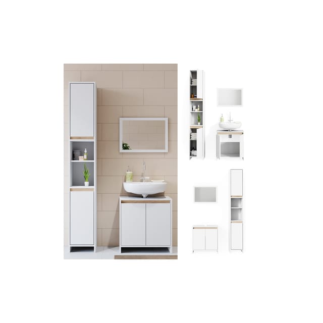 Vicco Badmöbel-Set Emma Weiß/Sonoma 3 Teile mit Hochschrank