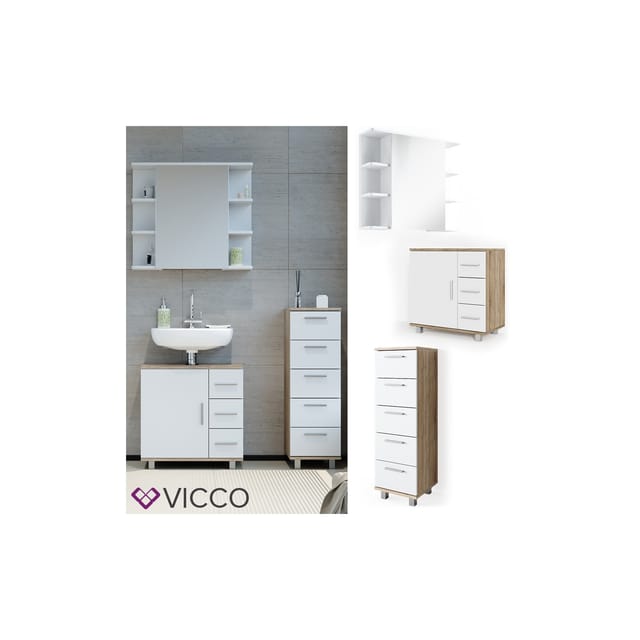 Vicco Badmöbel-Set Ilias Sonoma/Weiß 3 Teile mit Midischrank