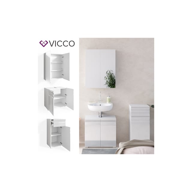 Vicco Badmöbel-Set Freddy Weiß Hochglanz 3 Teile
