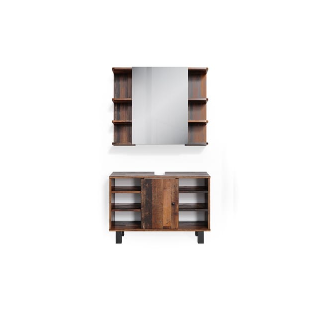 Vicco Badmöbel-Set Fynn Antikholz 2 Teile Unterschrank 80 cm