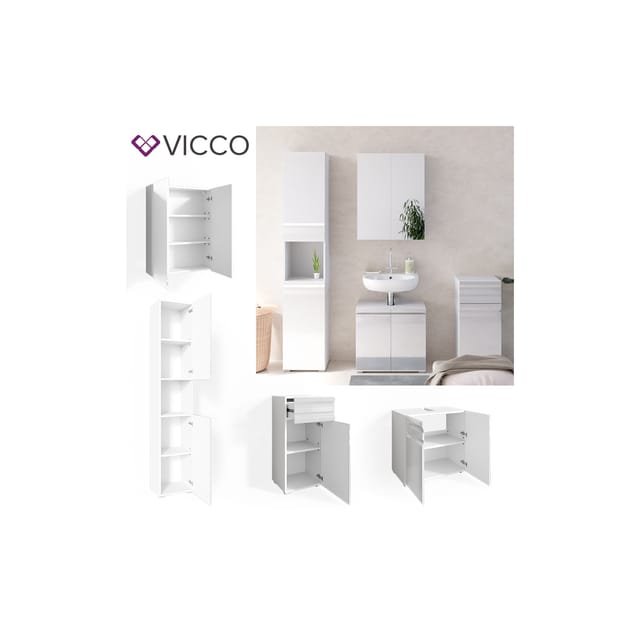 Vicco Badmöbel-Set Freddy Weiß Hochglanz 4 Teile