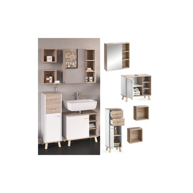 Vicco Badmöbel-Set Senyo Weiß/Sonoma 4 Teile
