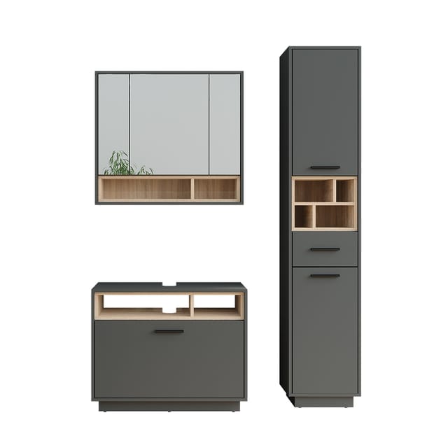 Vicco - Badmöbel-set Beatrice, Anthrazit/sonoma, 3 Teile Mit Hochschrank