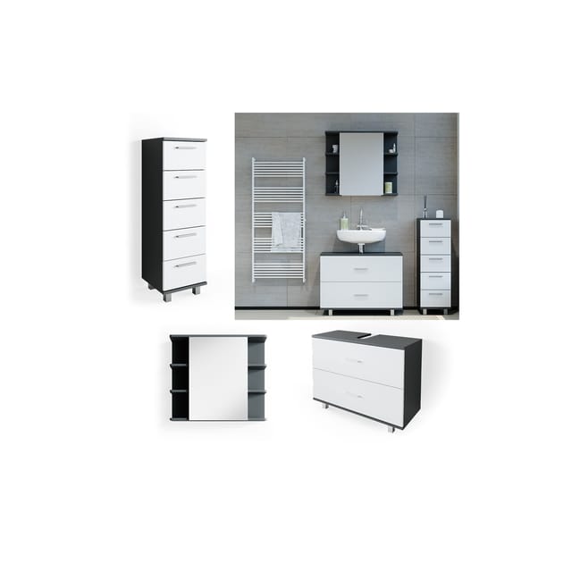 Vicco Badmöbel-Set Ilias Anthrazit/Weiß 3 Teile mit Unterschrank 80 cm