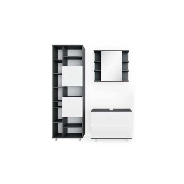 Vicco Badmöbel-Set Ilias Anthrazit/Weiß 3 Teile mit Hochschrank