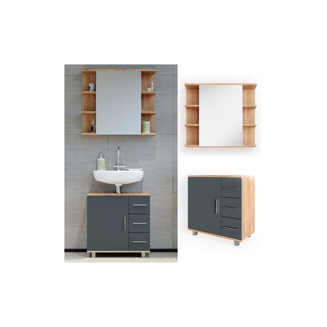 Vicco Badmöbel-Set Ilias Eiche/Anthrazit 2 Teile
