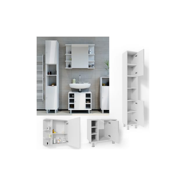 Vicco Badmöbel-Set Fynn Weiß Hochglanz 3 Teile mit Hochschrank